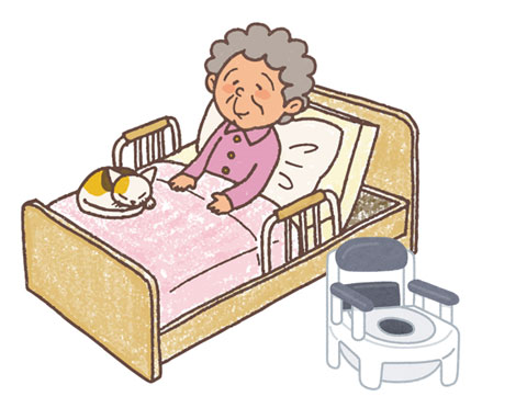 介護中の高齢者と簡易トイレ